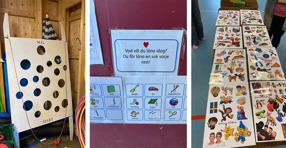 Material för att kasta prickskytte, bildstöd för vad man kan låna i en fritidsbod